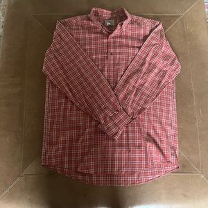 LL Bean men’s long-sleeve orange, blue & white button down shirt - Large/Reg